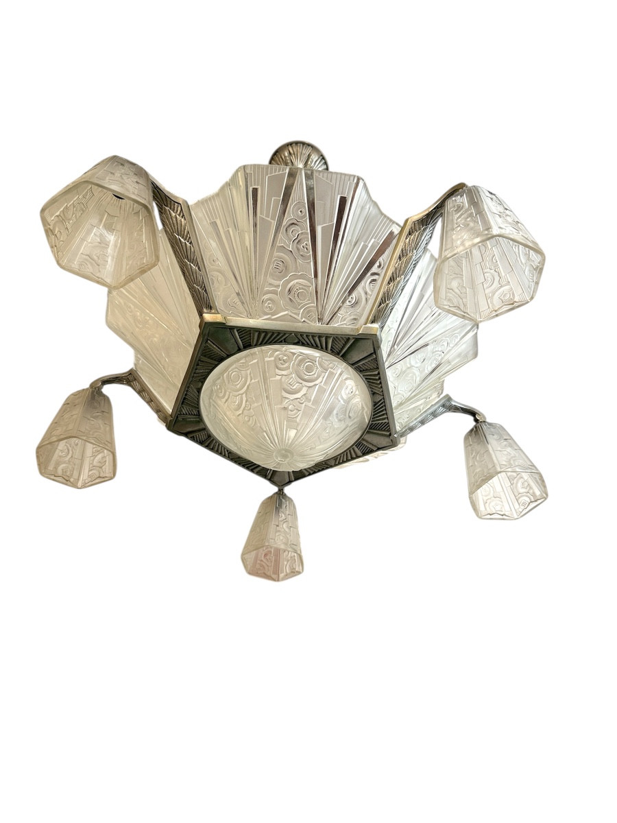 Exceptional Art Deco Chandelier By Hettier-vincent And Hanots, Signed (art Deco Chandeliers 1930)