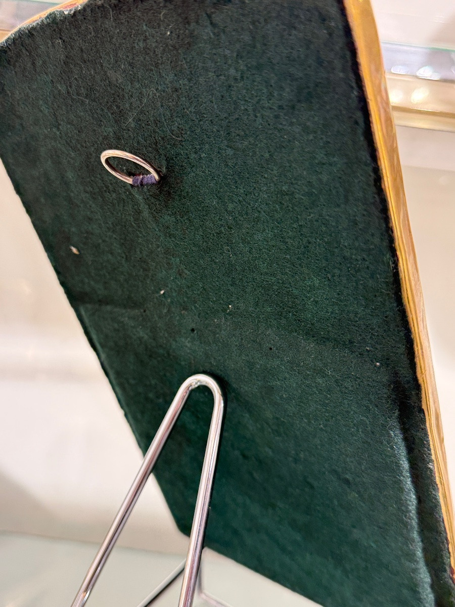 Mithe Espelt 1923-2020 Mirror "stele" With Pediment, Enameled Bird On An Orange Ceramic Background -photo-1