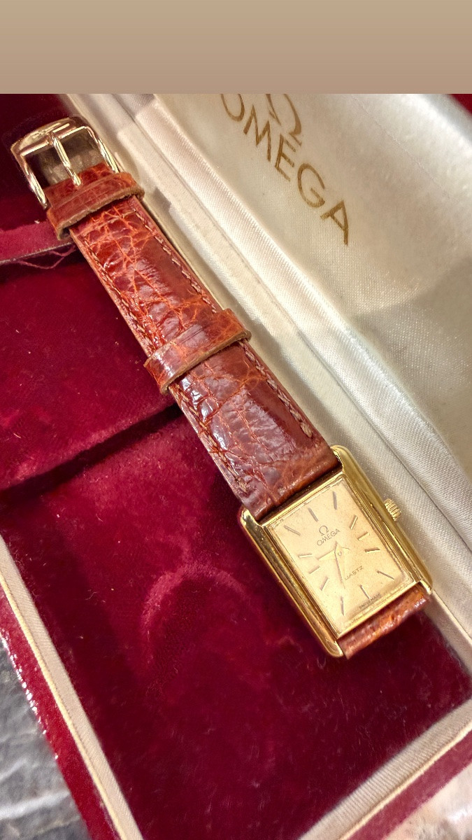 Montre femme tank omega en or 18 carats et bracelet cuir-photo-3