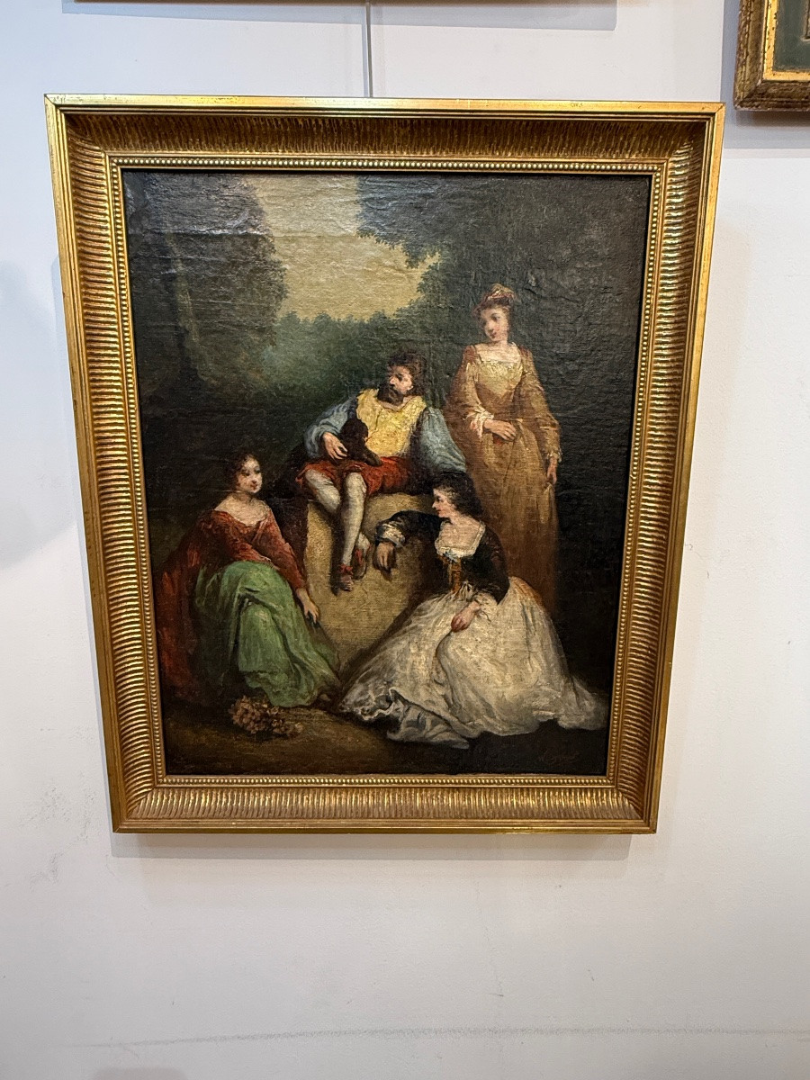 Tableau ancien – scène de genre XIX eme avec cadre doré -photo-2