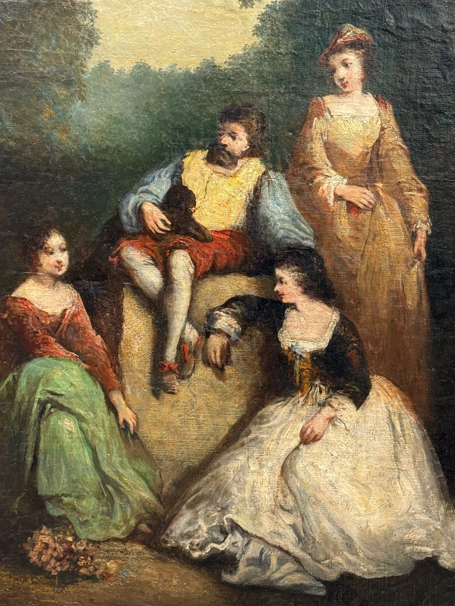 Tableau ancien – scène de genre XIX eme avec cadre doré -photo-2