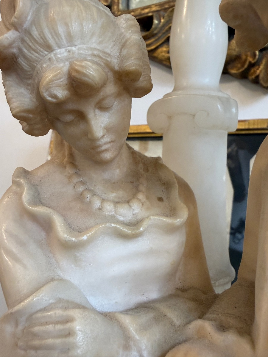 Large Marble And Alabaster Lamp – Gallant Scene In The Louis XVI Style-photo-4