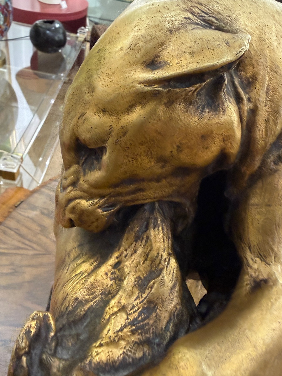 Georges Gardet (1863-1939) Panthers In Combat Large Gilded Bronze Sculpture Thiéba Casting-photo-2