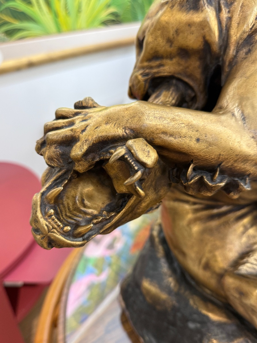 Georges Gardet (1863-1939) Panthers In Combat Large Gilded Bronze Sculpture Thiéba Casting-photo-5