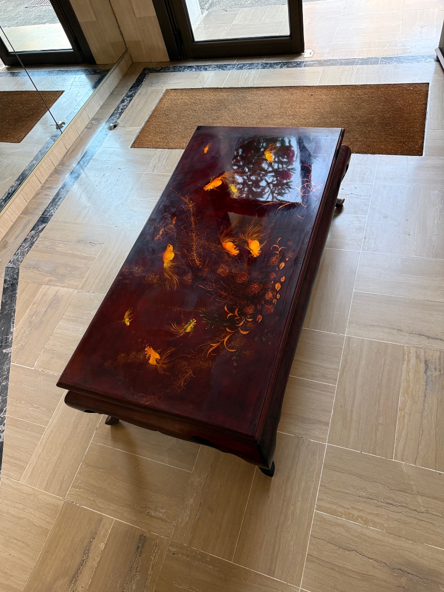 Lacquered Coffee Table By Than Lê – Vietnam – Goldfish Design – 20th Century-photo-3