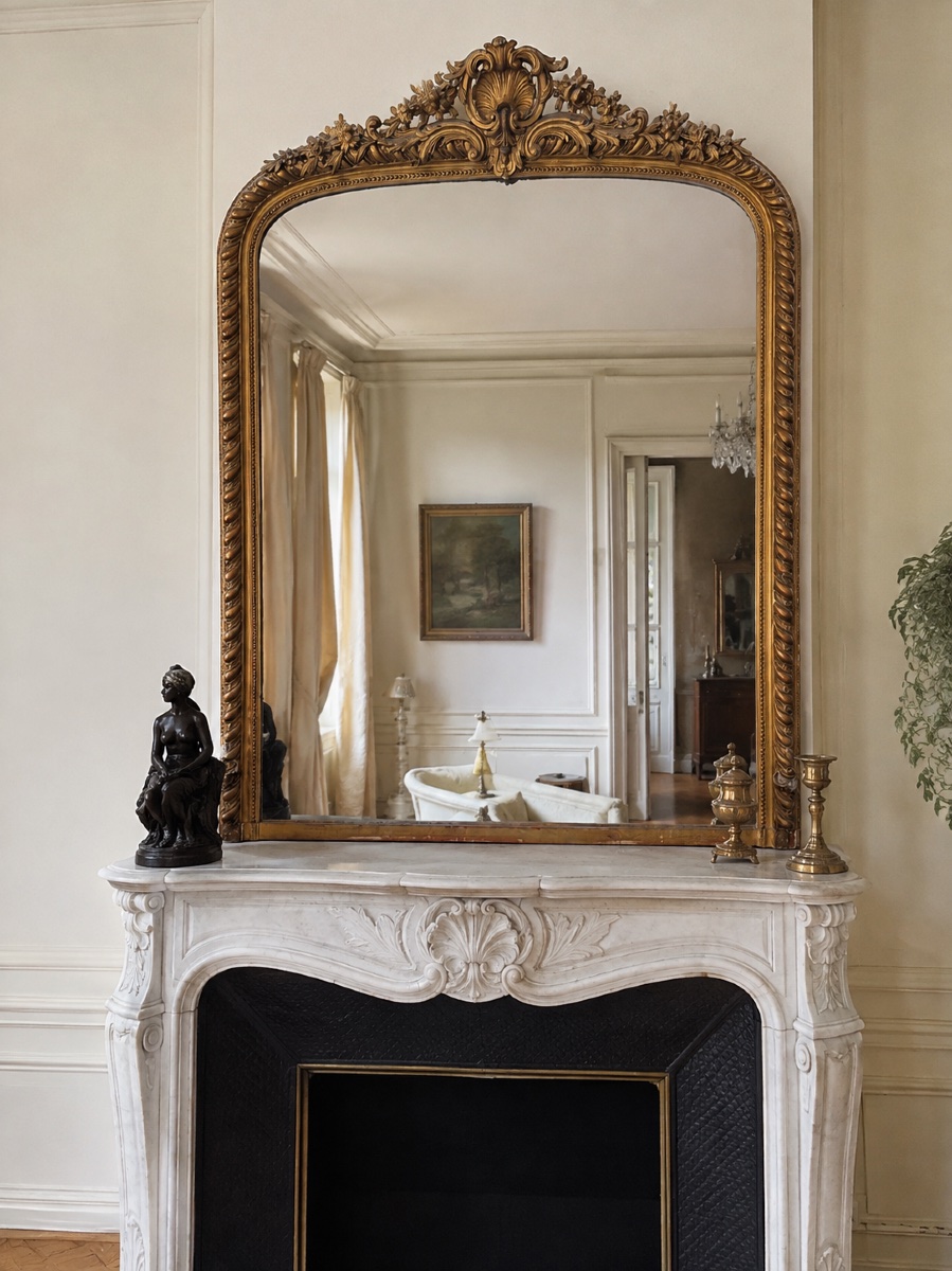 Grand miroir en bois sculpté et doré – Style Louis XV – Fin XIXᵉ siècle-photo-2