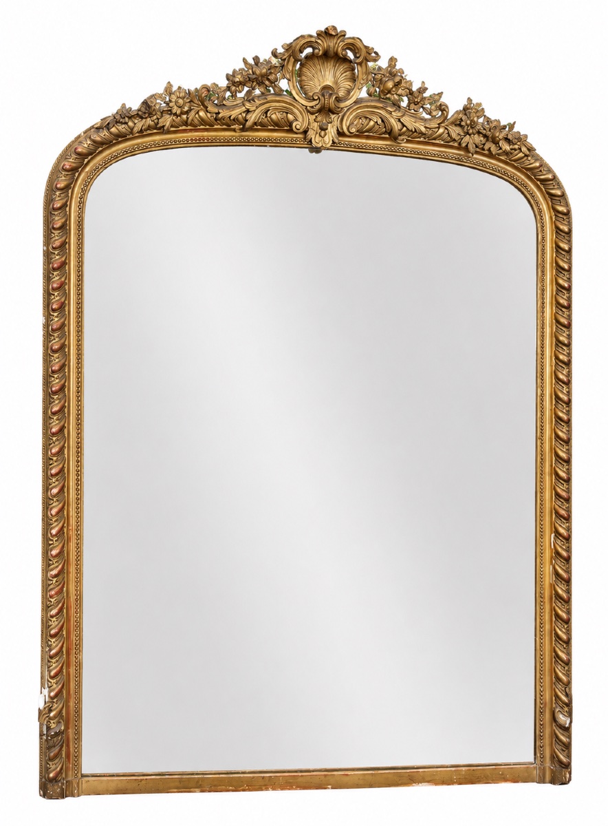 Grand miroir en bois sculpté et doré – Style Louis XV – Fin XIXᵉ siècle