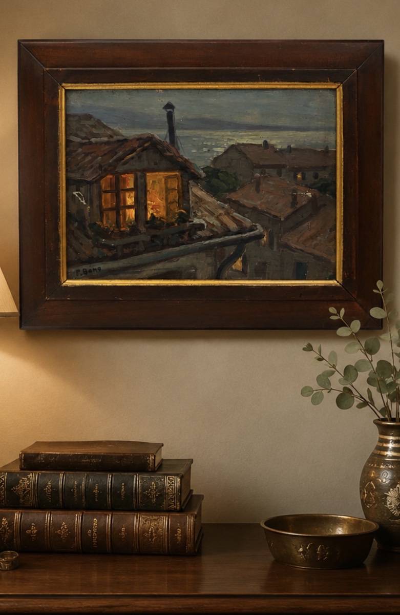 Primitif Bono (1880–1955) – “on A Clear Night, Old Cannes” – Oil On Panel-photo-2