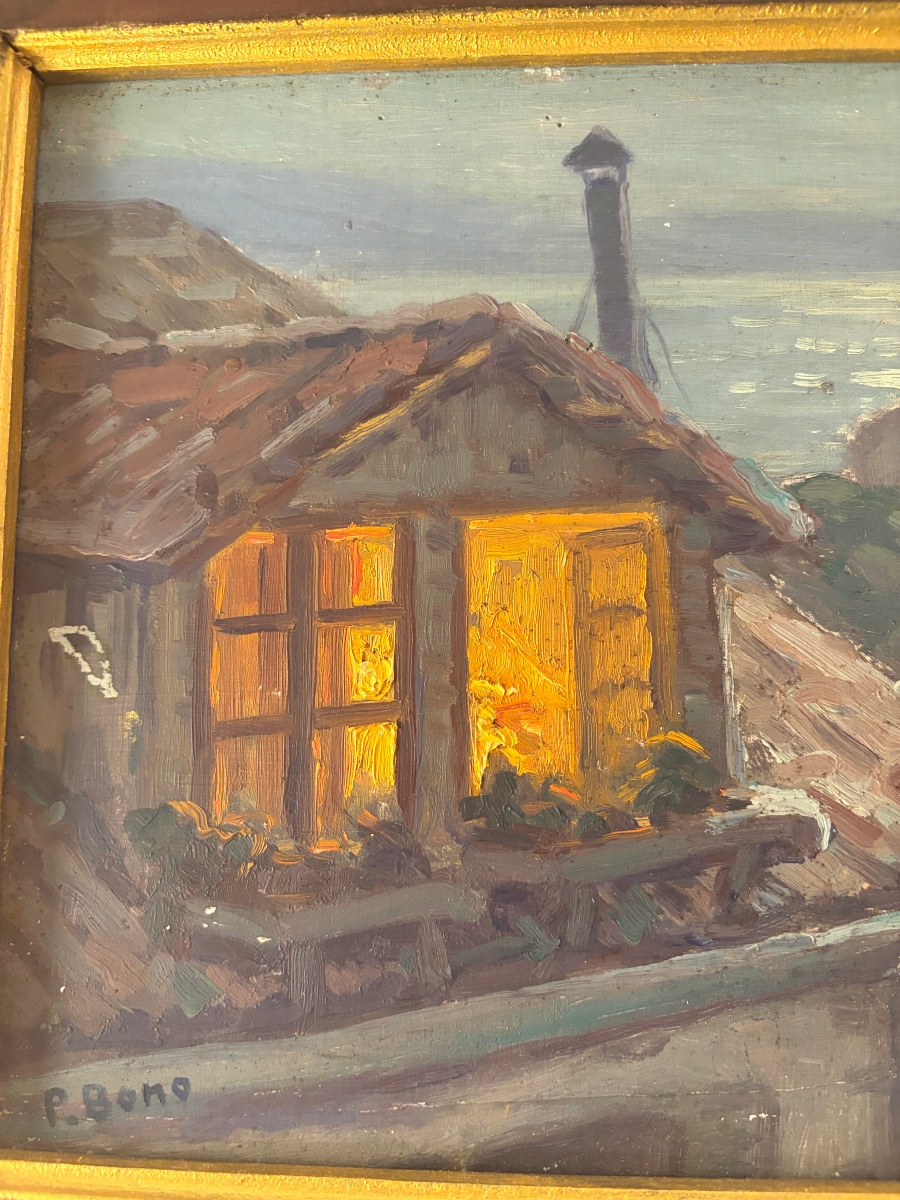 Primitif Bono (1880–1955) – “on A Clear Night, Old Cannes” – Oil On Panel-photo-4