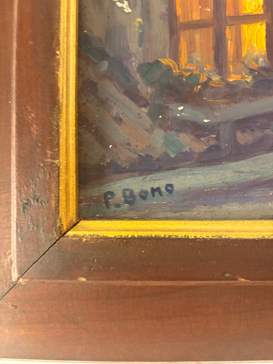 Primitif Bono (1880–1955) – “on A Clear Night, Old Cannes” – Oil On Panel-photo-1
