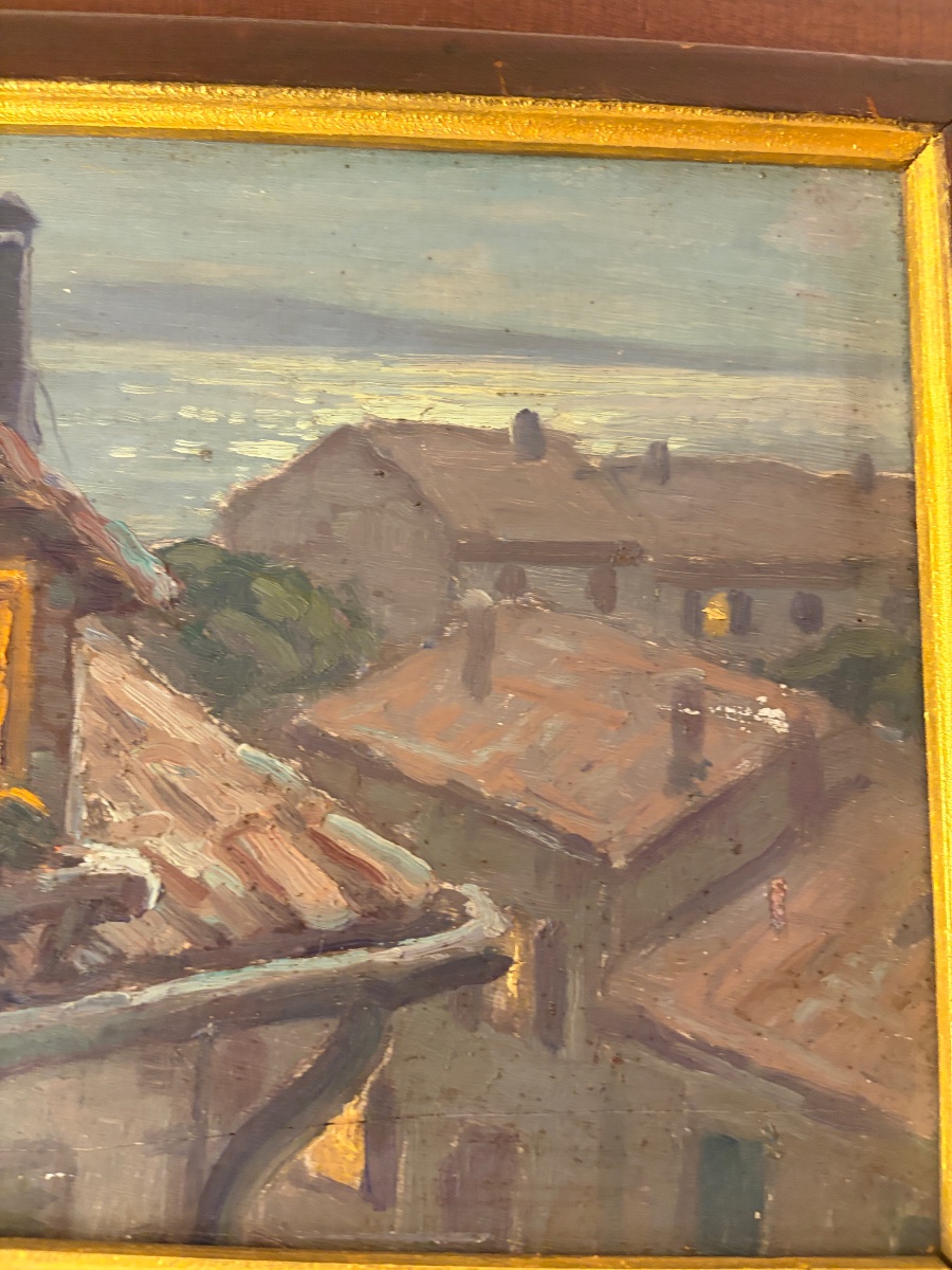 Primitif Bono (1880–1955) – “on A Clear Night, Old Cannes” – Oil On Panel-photo-3