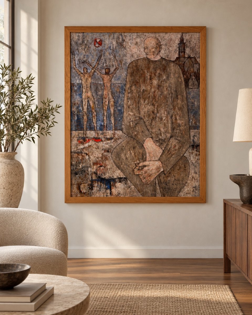 Jean Sanglar – Figurative Scene – Oil On Hardboard-photo-2