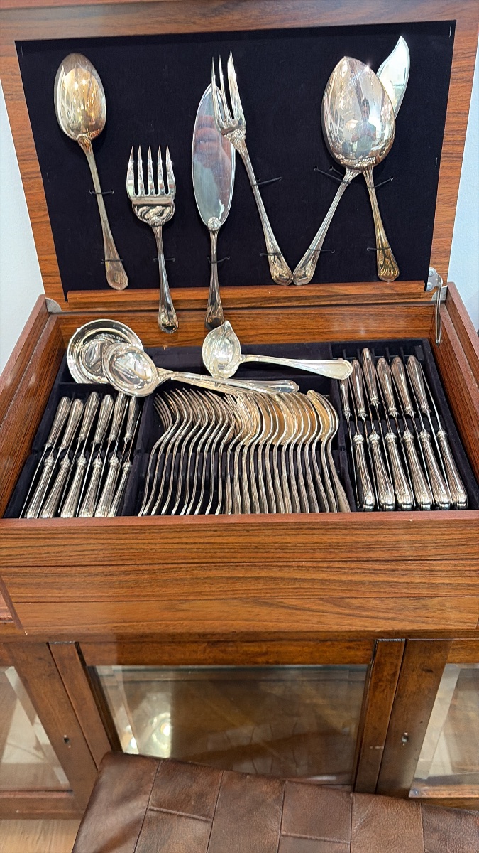Christofle – Exceptionnelle ménagère Spatours 179 pièces, état neuf, coffret en bois Art déco-photo-3