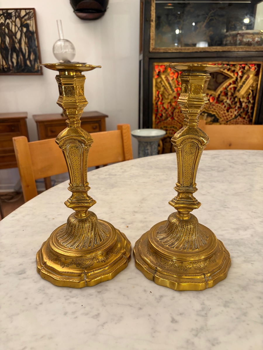 Pair Of Gilded Bronze Candlesticks – Regency Period, Early 18th Century-photo-1
