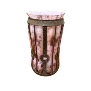 Louis Majorelle For Daum, Art Deco Glass And Wrought Iron Art Glass Vase
