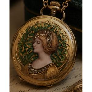 Vintage Gold Enameled Neck Watch