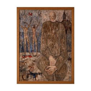 Jean Sanglar – Figurative Scene – Oil On Hardboard
