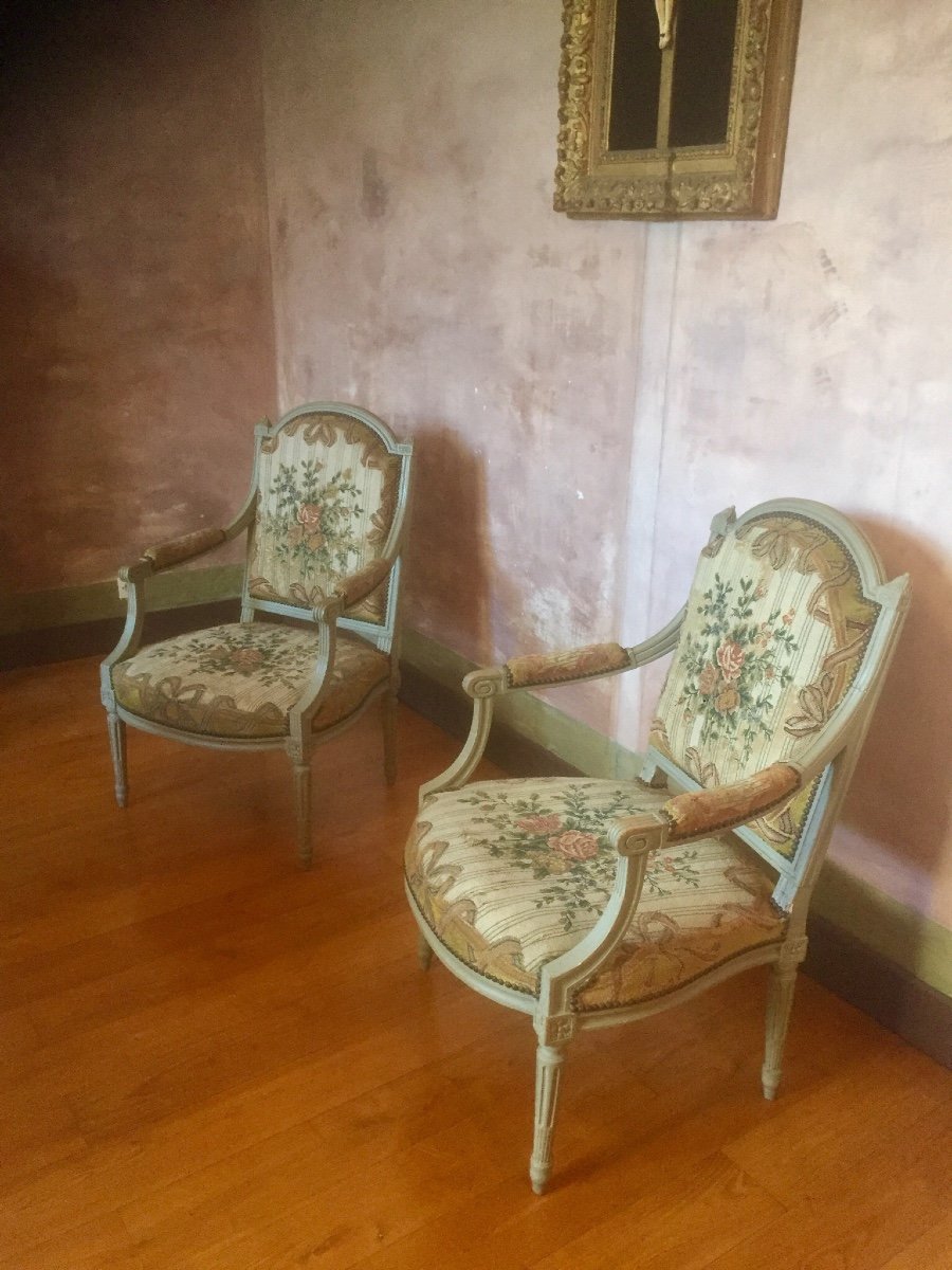 Pair Of Louis XVI Armchairs 18th Century-photo-3