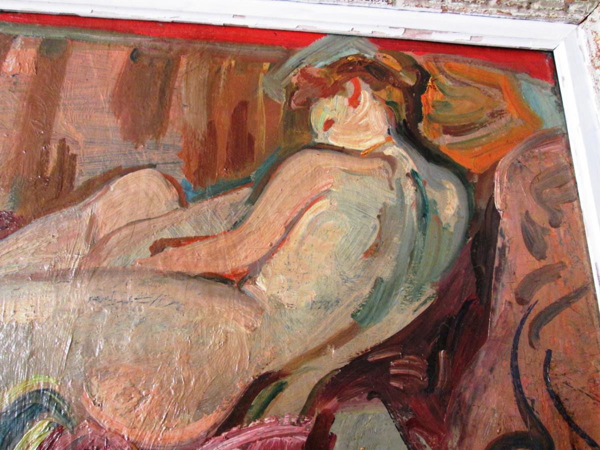 Tableau d'André Planson (1898-1981) Nu Au Sofa-photo-2