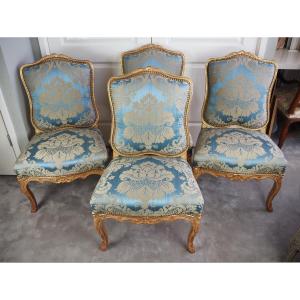 Four Louis XV Gilt Beechwood Chairs