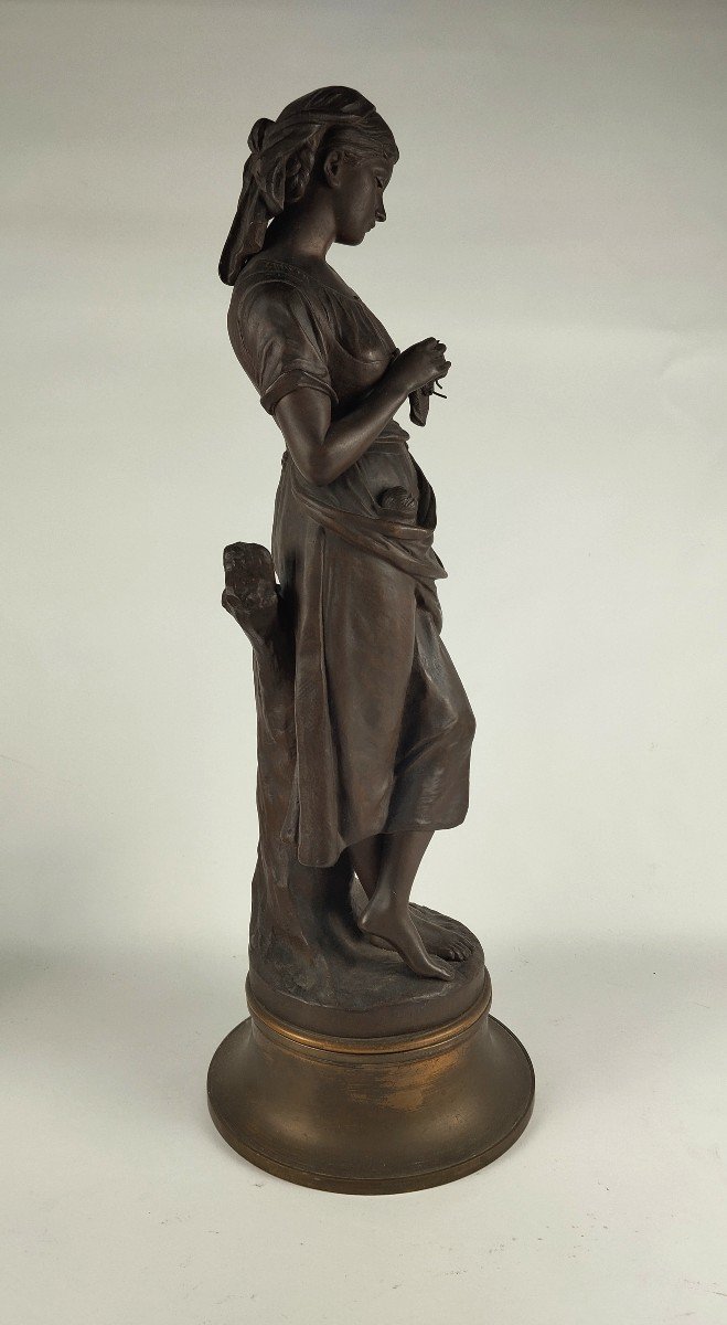 Bronze Sculpture "girl Crocheting" Eugène Laurent-photo-3