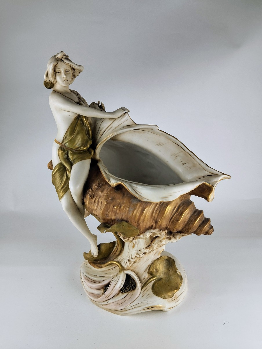 Royal Dux Art Nouveau Vase Nymph Seated On A Conch