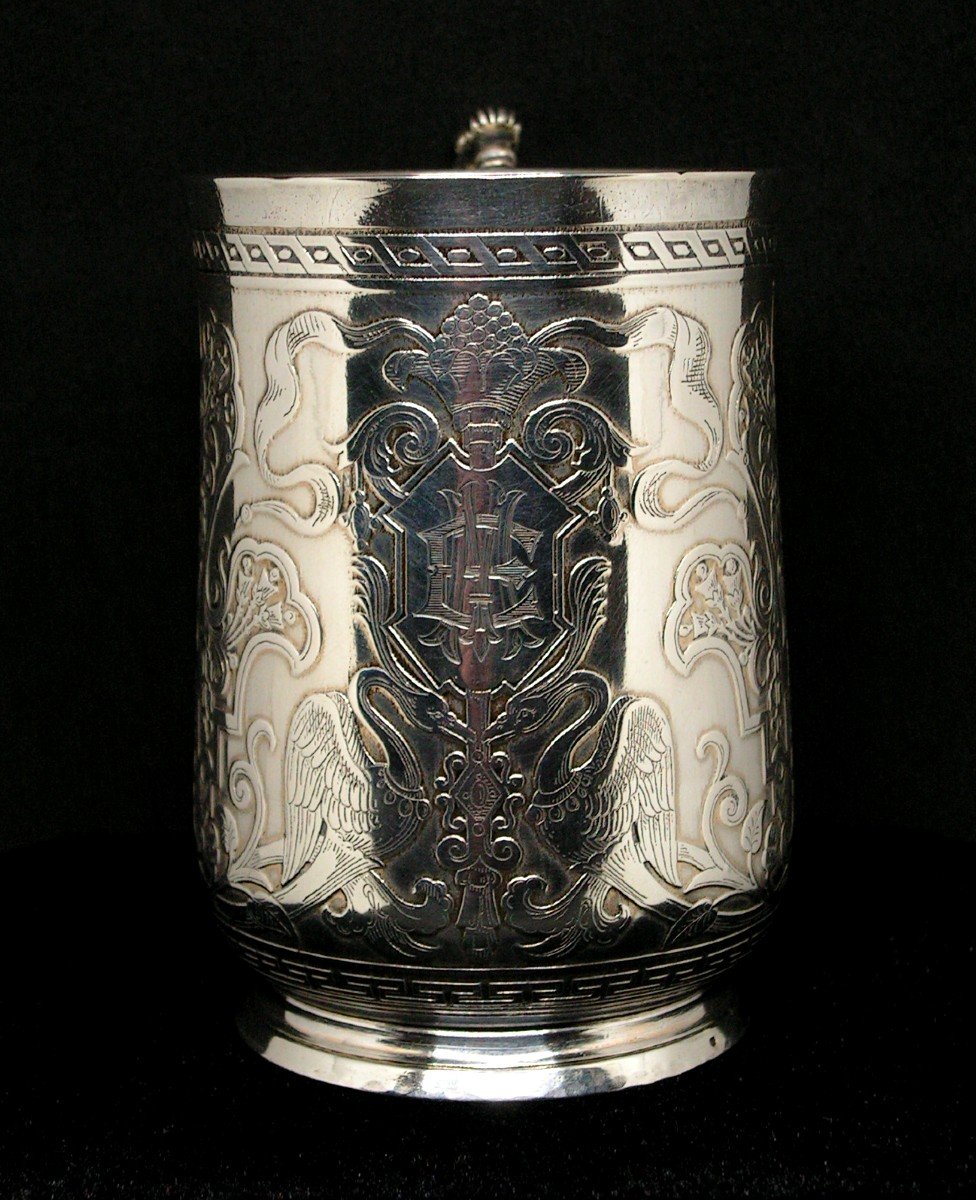 1st Empire Sterling Silver Tankard Decorated With Swans Vine Branch Cup-photo-2