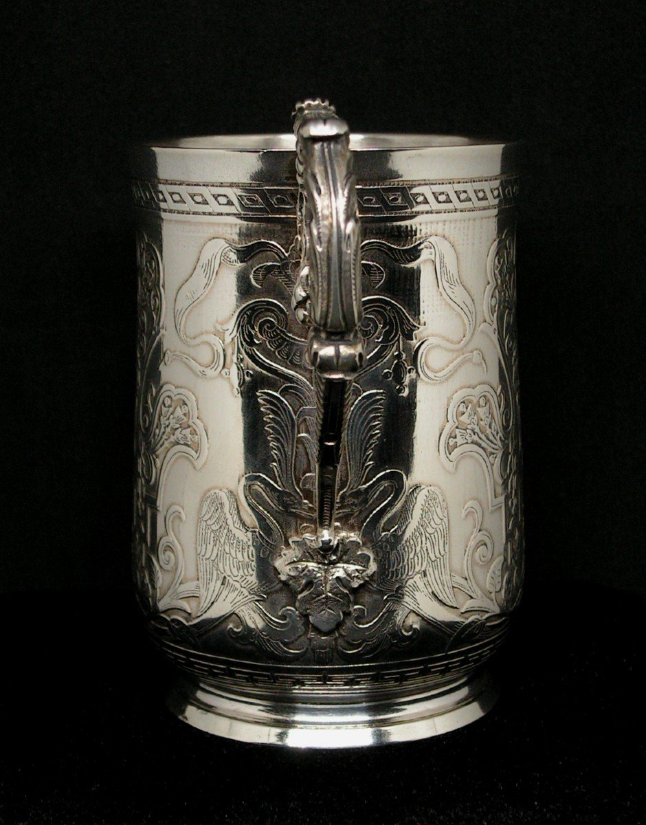 1st Empire Sterling Silver Tankard Decorated With Swans Vine Branch Cup-photo-3