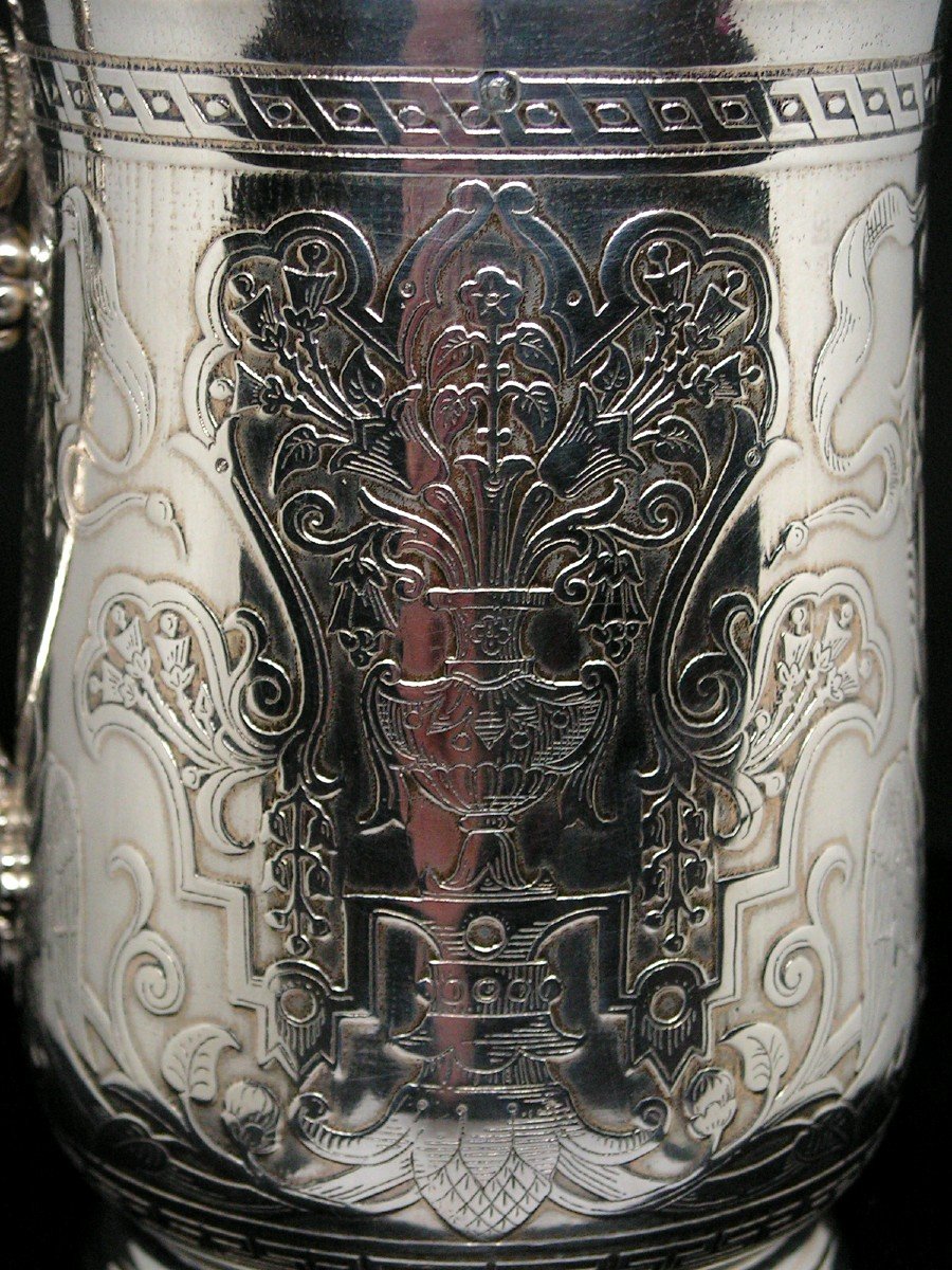 1st Empire Sterling Silver Tankard Decorated With Swans Vine Branch Cup-photo-1