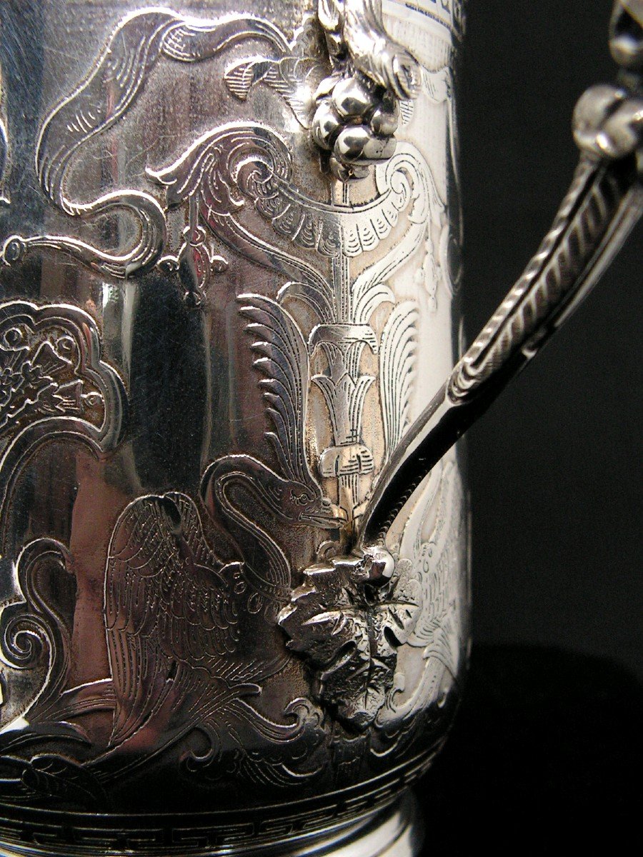 1st Empire Sterling Silver Tankard Decorated With Swans Vine Branch Cup-photo-8