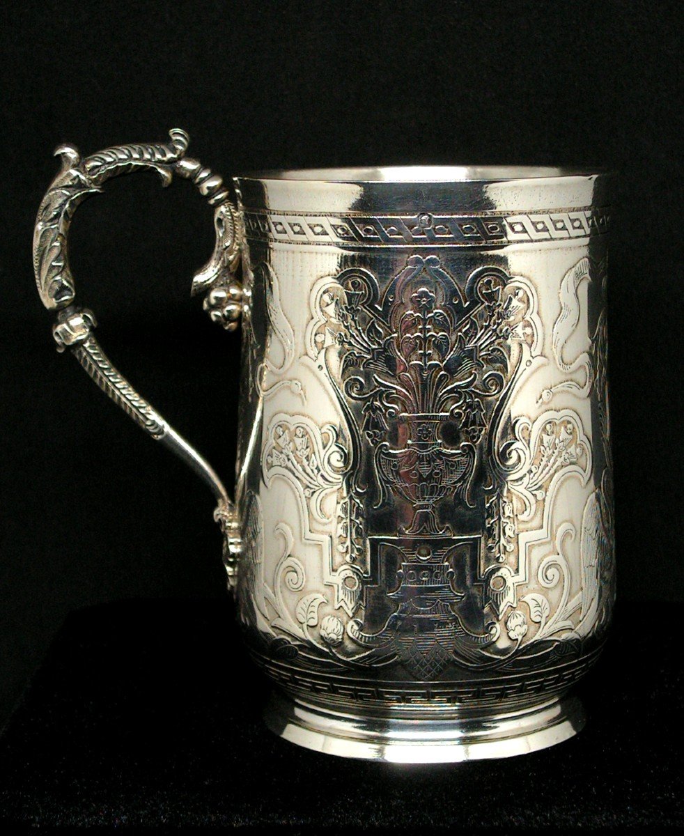 1st Empire Sterling Silver Tankard Decorated With Swans Vine Branch Cup