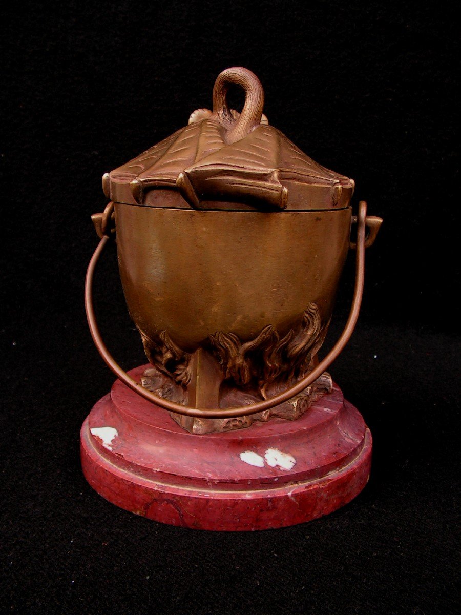 The Devil Coming Out Of The Cauldron Tobacco Pot In Bronze And Marble XIX Eme-photo-3
