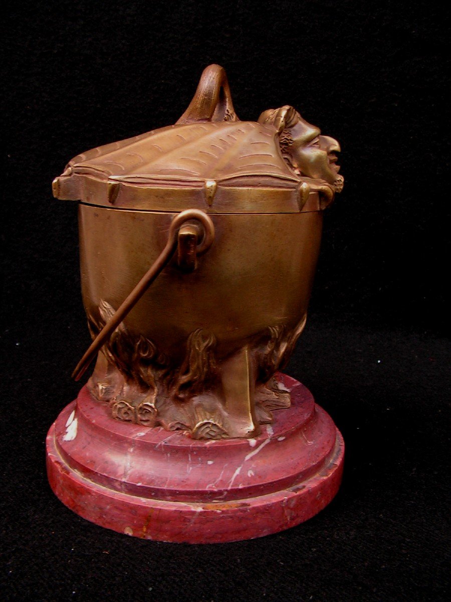 The Devil Coming Out Of The Cauldron Tobacco Pot In Bronze And Marble XIX Eme-photo-4