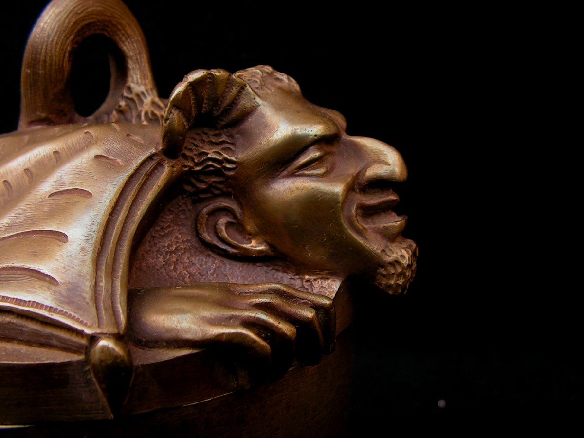 The Devil Coming Out Of The Cauldron Tobacco Pot In Bronze And Marble XIX Eme-photo-2