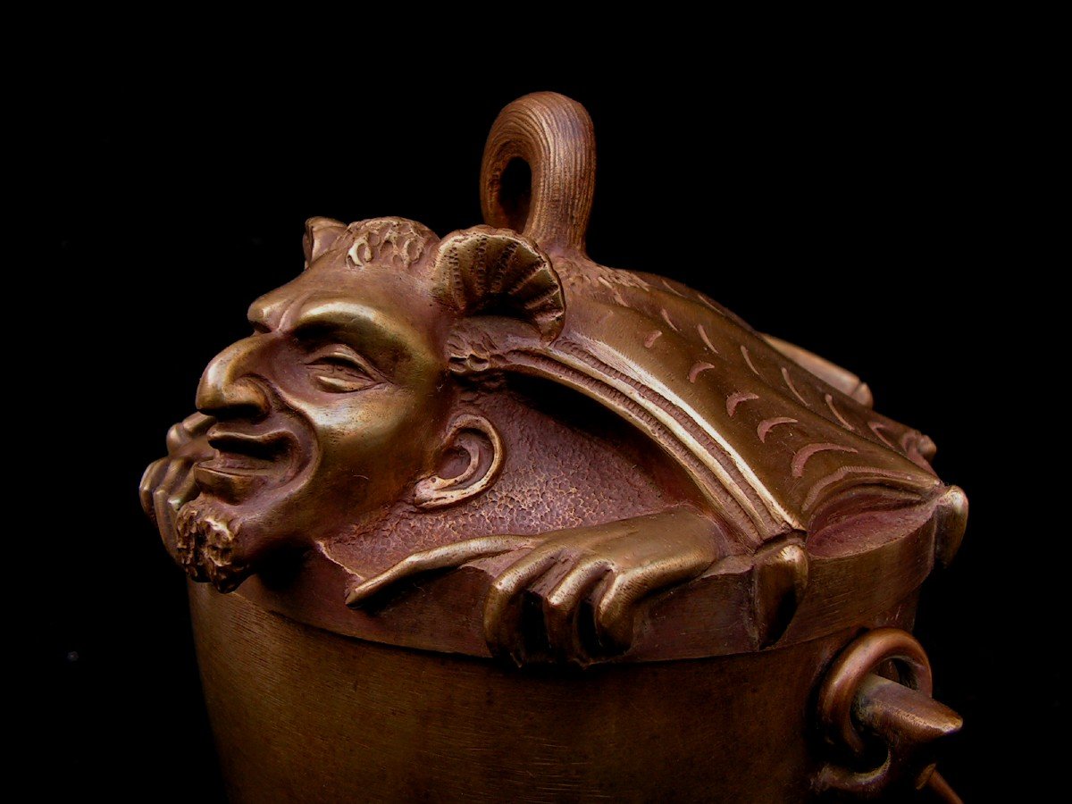 The Devil Coming Out Of The Cauldron Tobacco Pot In Bronze And Marble XIX Eme-photo-3