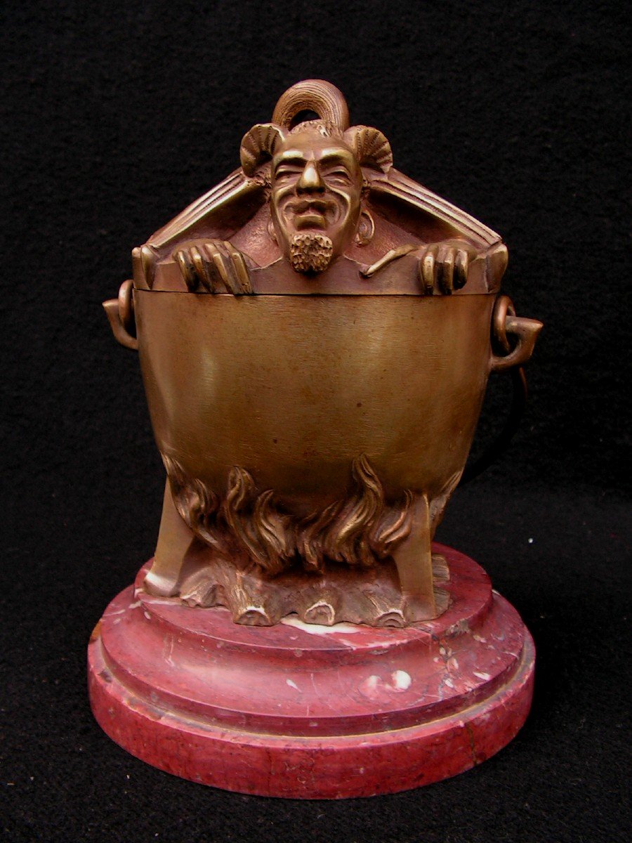 The Devil Coming Out Of The Cauldron Tobacco Pot In Bronze And Marble XIX Eme