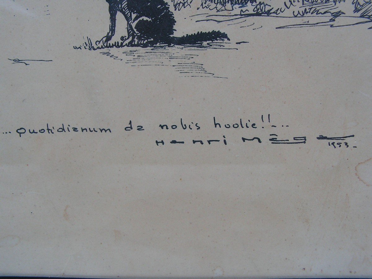 Henri Mege Humorous Drawing In Ink Dated 1953 Vietnam Indochina-photo-4