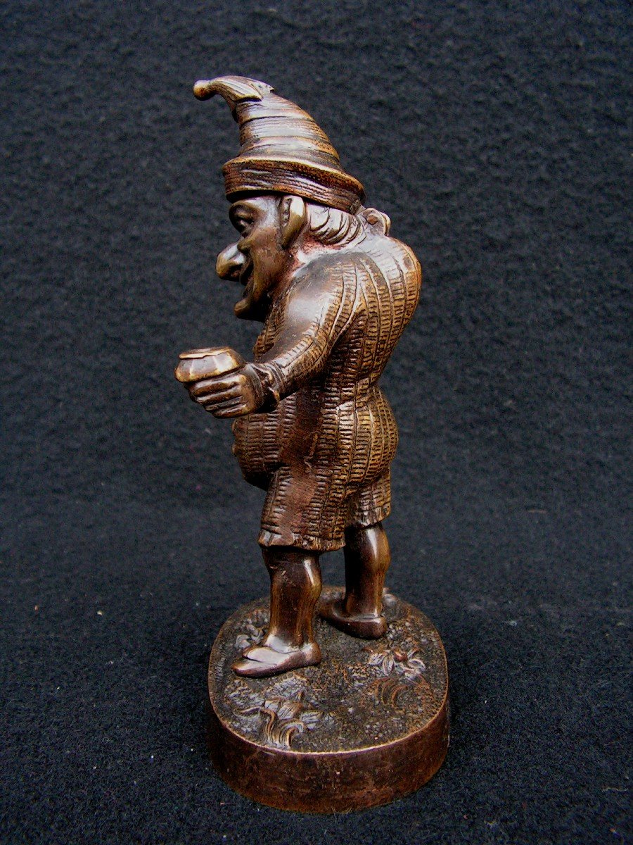 Old Or Pyrogenic Inkwell In Bronze Representing Punchinelle-photo-3