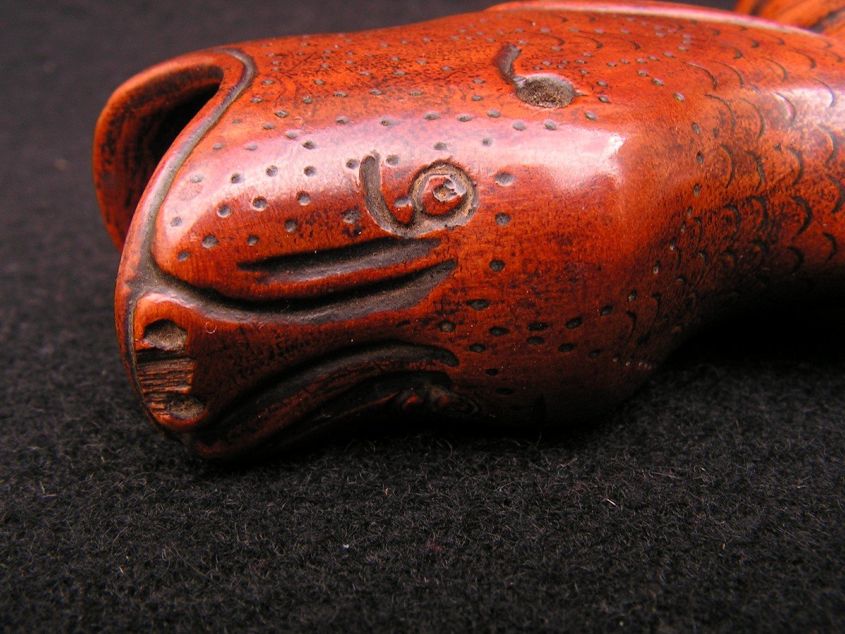 Old Carved Wooden Pyrogen Representing A Dolphin.-photo-5