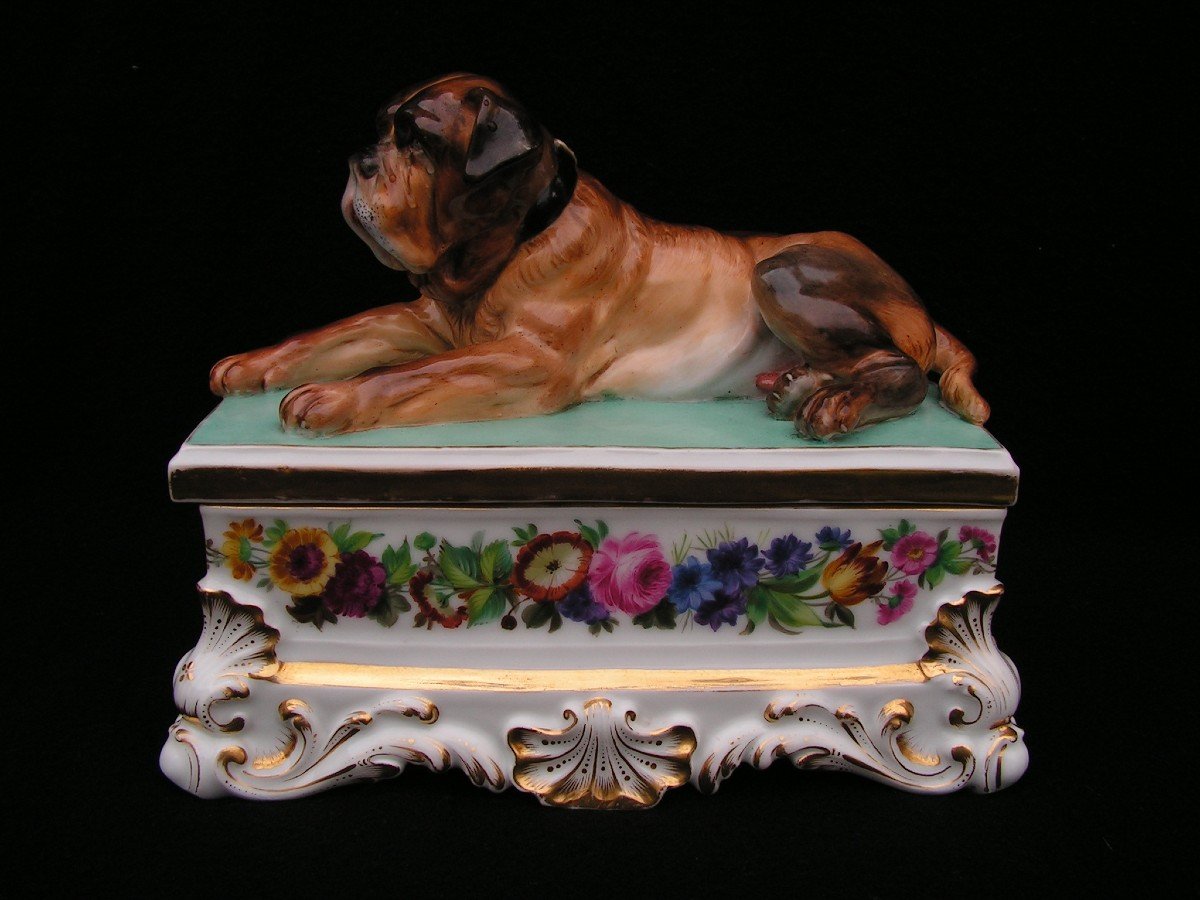 Jacob Petit Important Saint-bernard Inkwell In Paris Porcelain