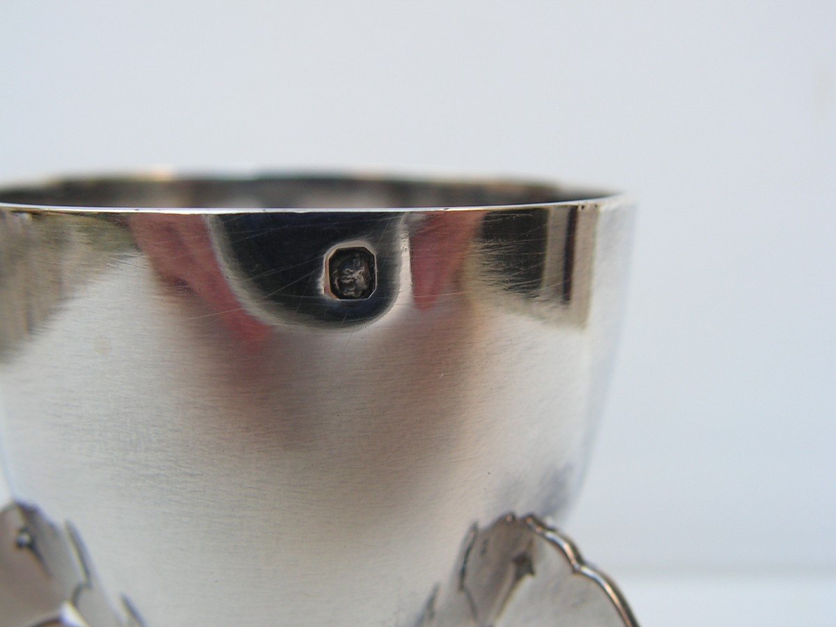 Louis Mathey Art Deco Egg Cup With Bears In Sterling Silver Minerva Hallmark-photo-1
