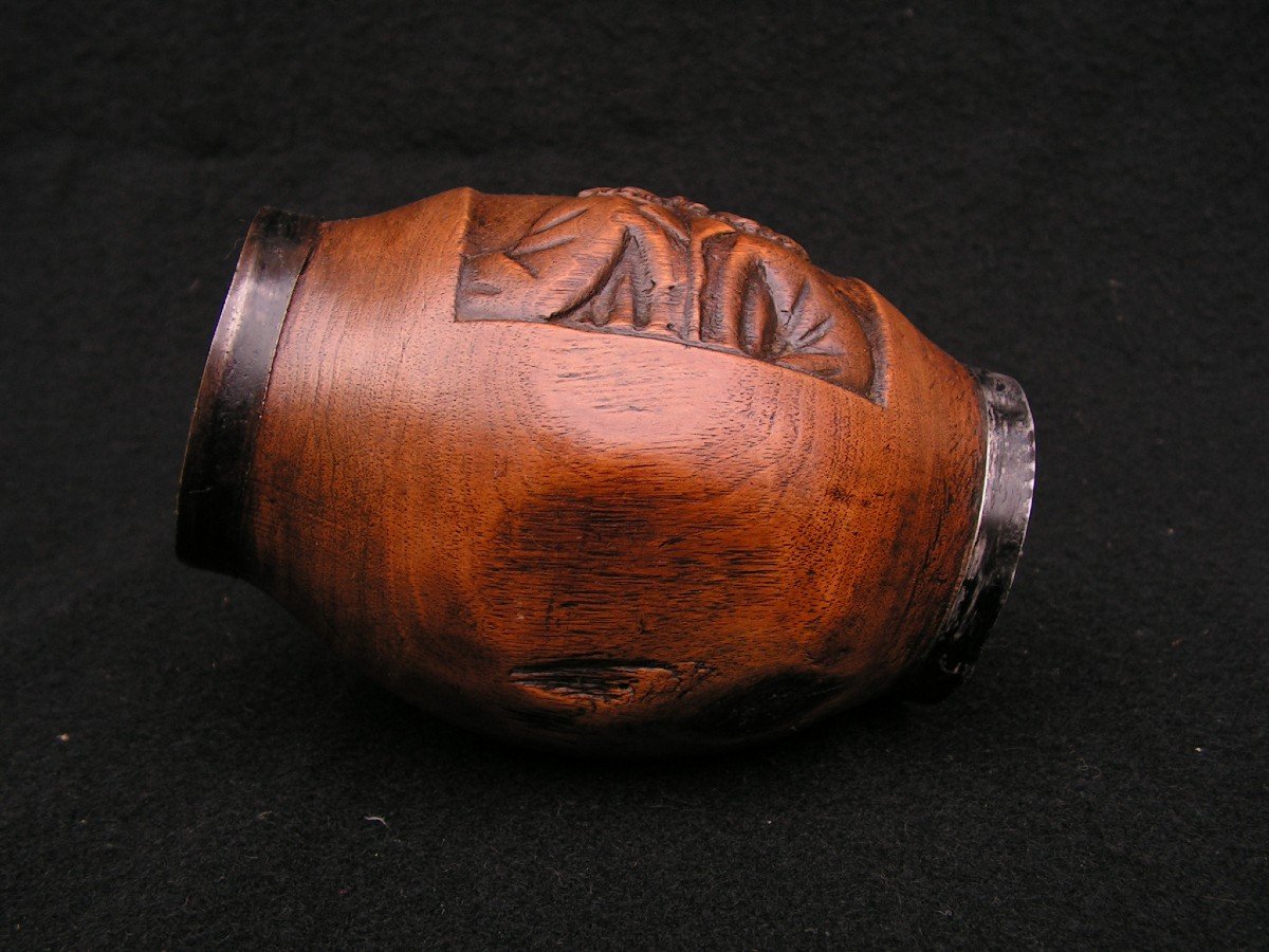 Art Populaire Tonneau Ou Tonnelet En Bois Sculpt&eacute;, Visages, Personnage Breton Ou Vend&eacute;en-photo-5