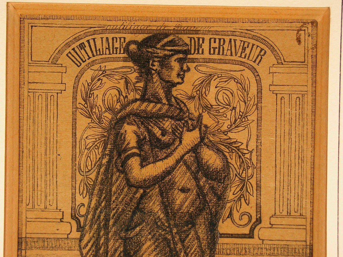 Emile Josome Hodinos Dessin &agrave; l&#039;Encre De Chine XIX&egrave;me Art Brut Femme Nue M&eacute;daille-photo-2
