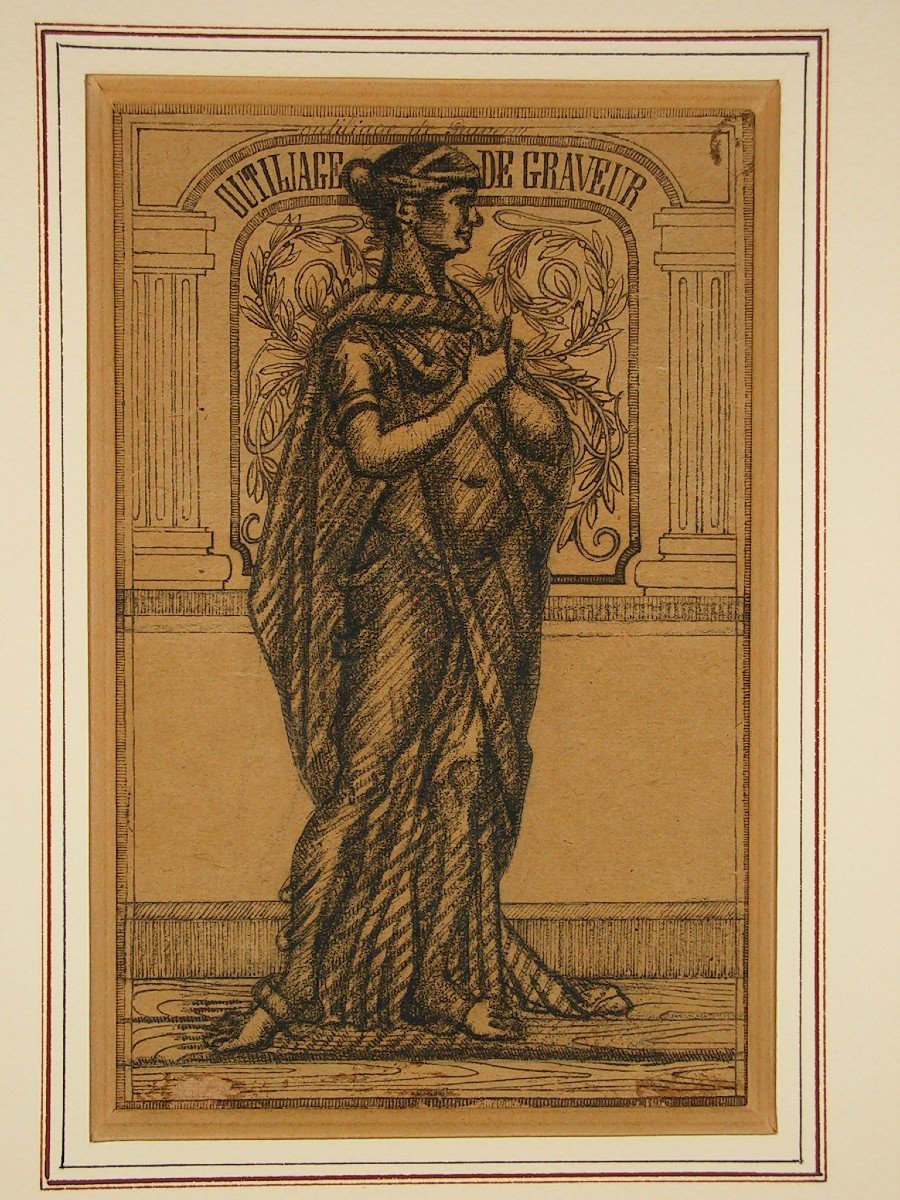 Emile Josome Hodinos Dessin &agrave; l&#039;Encre De Chine XIX&egrave;me Art Brut Femme Nue M&eacute;daille