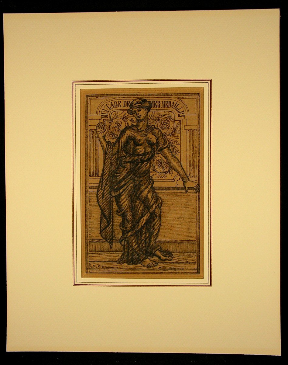 Emile Josome Hodinos Dessin &agrave; l&#039;Encre De Chine XIX&egrave;me Art Brut Femme Nue Medaille-photo-2