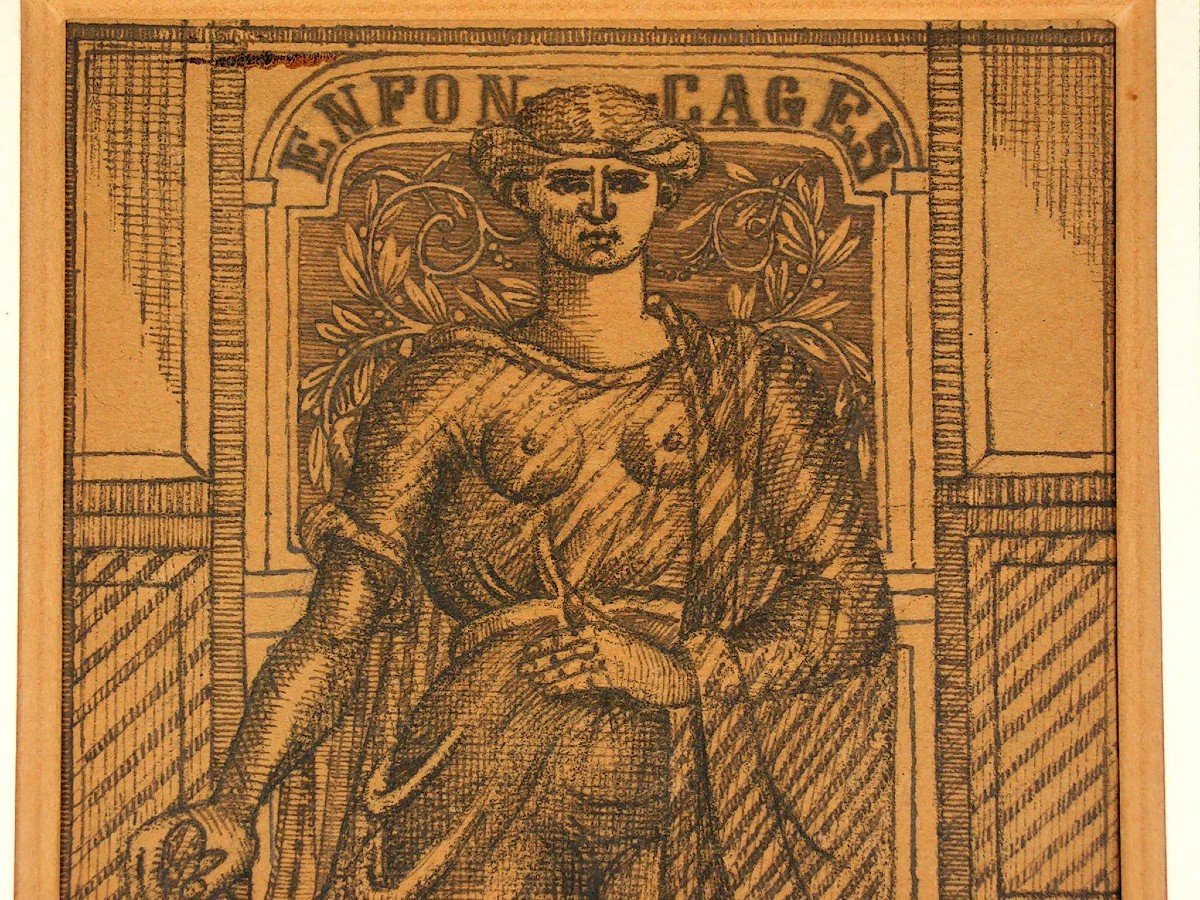 Emile Josome Hodinos Dessin &agrave; l&#039;Encre De Chine XIX&egrave;me Art Brut Femme Nue Medaille-photo-3