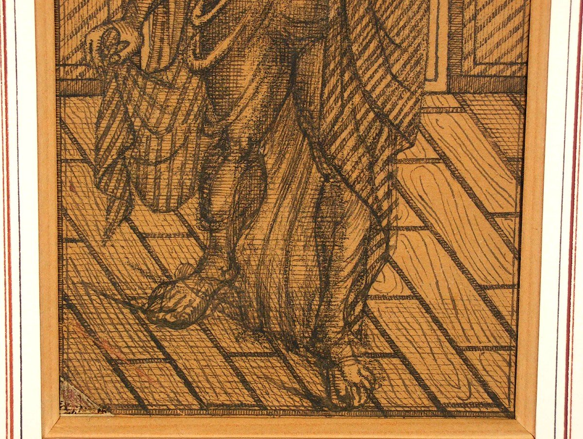 Emile Josome Hodinos Dessin &agrave; l&#039;Encre De Chine XIX&egrave;me Art Brut Femme Nue Medaille-photo-4