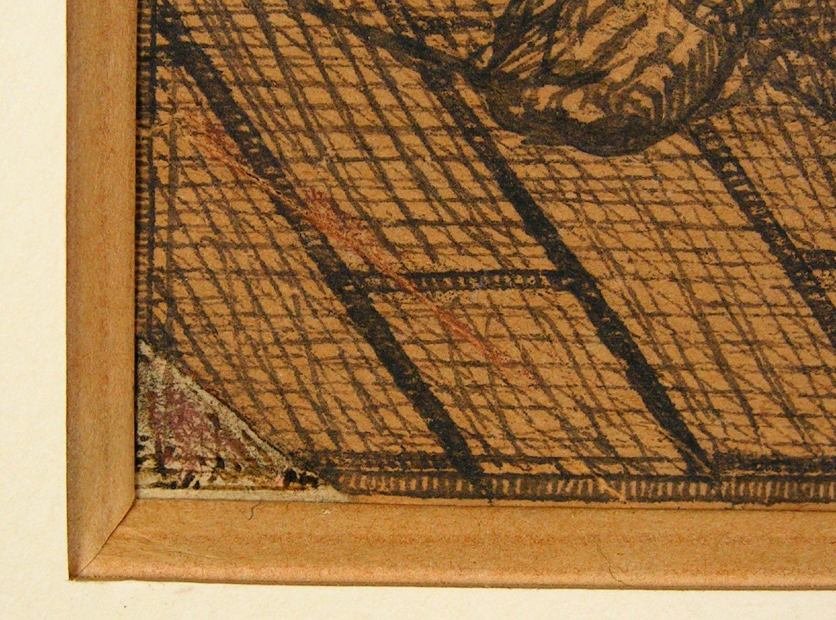 Emile Josome Hodinos Dessin &agrave; l&#039;Encre De Chine XIX&egrave;me Art Brut Femme Nue Medaille-photo-1