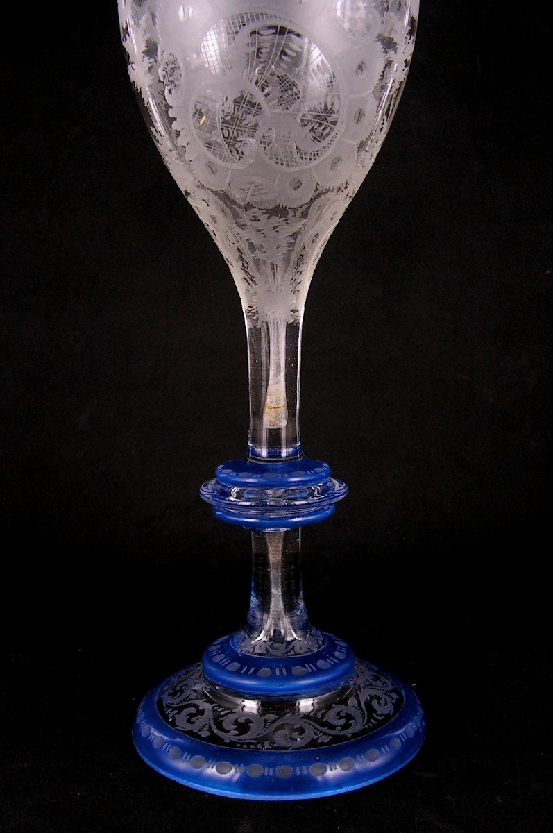 Antique Bohemian Crystal Glass With Hunting Decor-photo-2