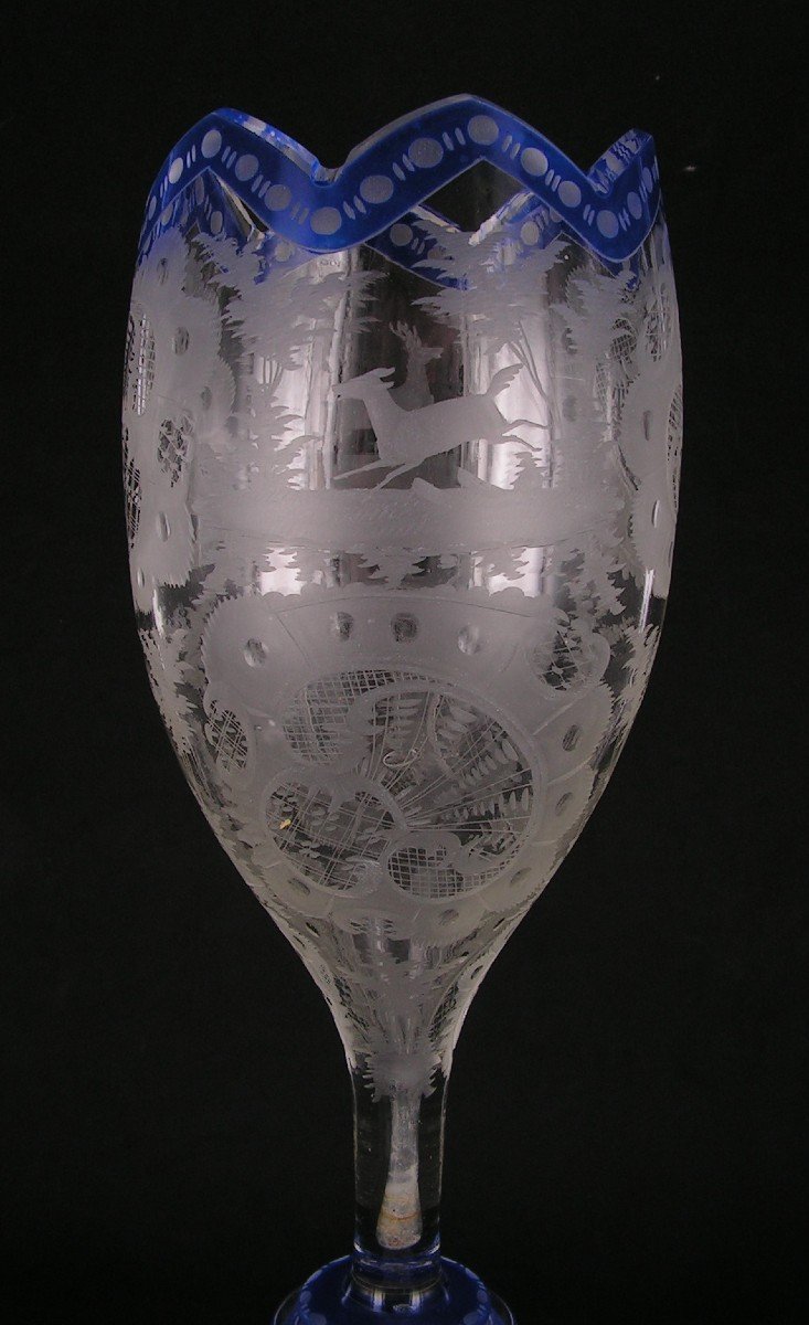 Antique Bohemian Crystal Glass With Hunting Decor-photo-3